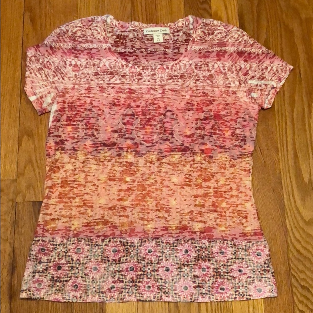 Coldwater Creek short sleeve pink pattern shirt